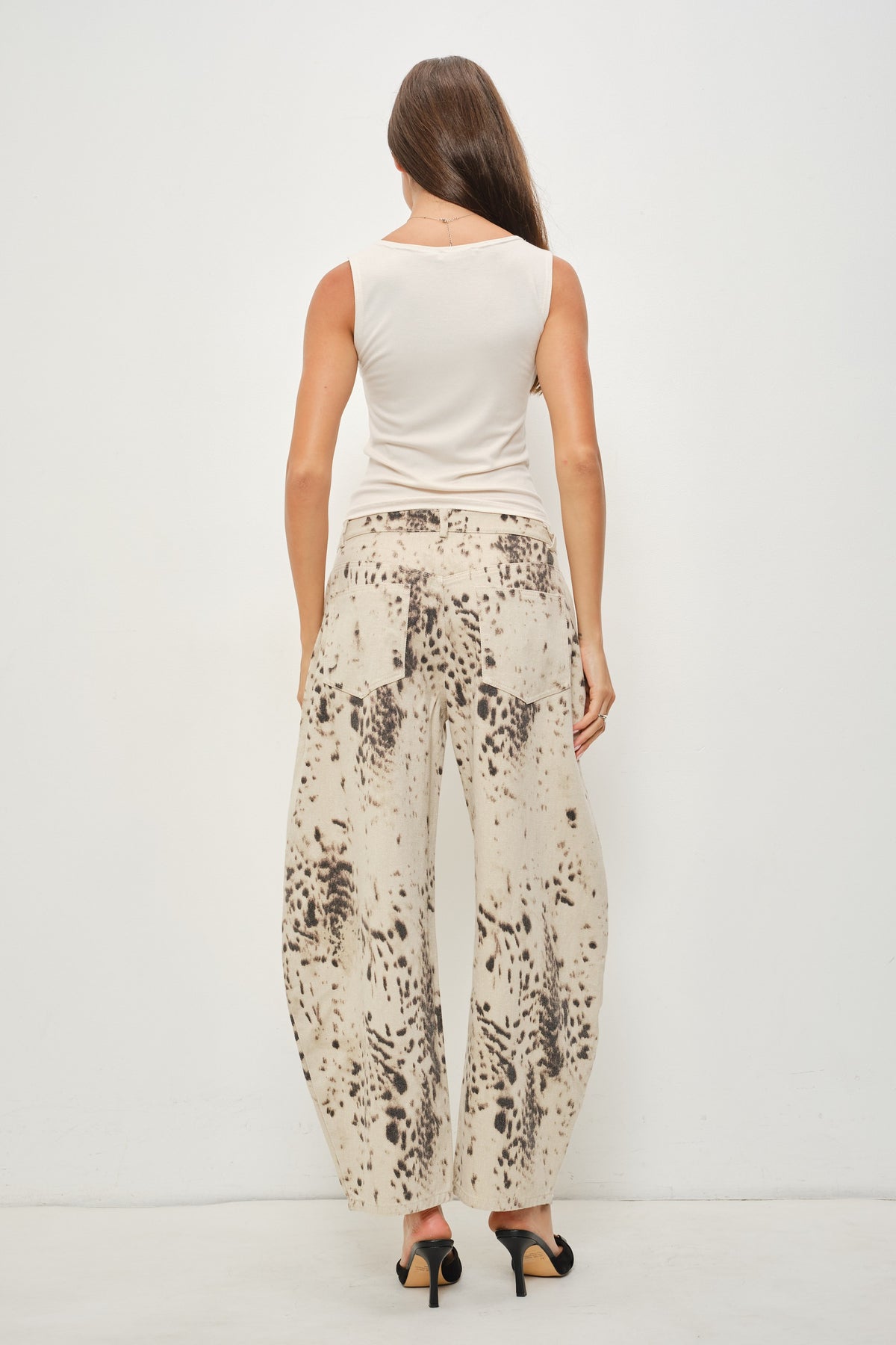 Aspen Snow Leopard Barrel Jeans