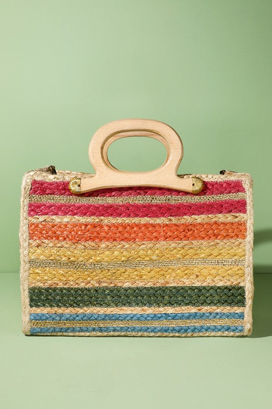Beaded Straw Tote Bag