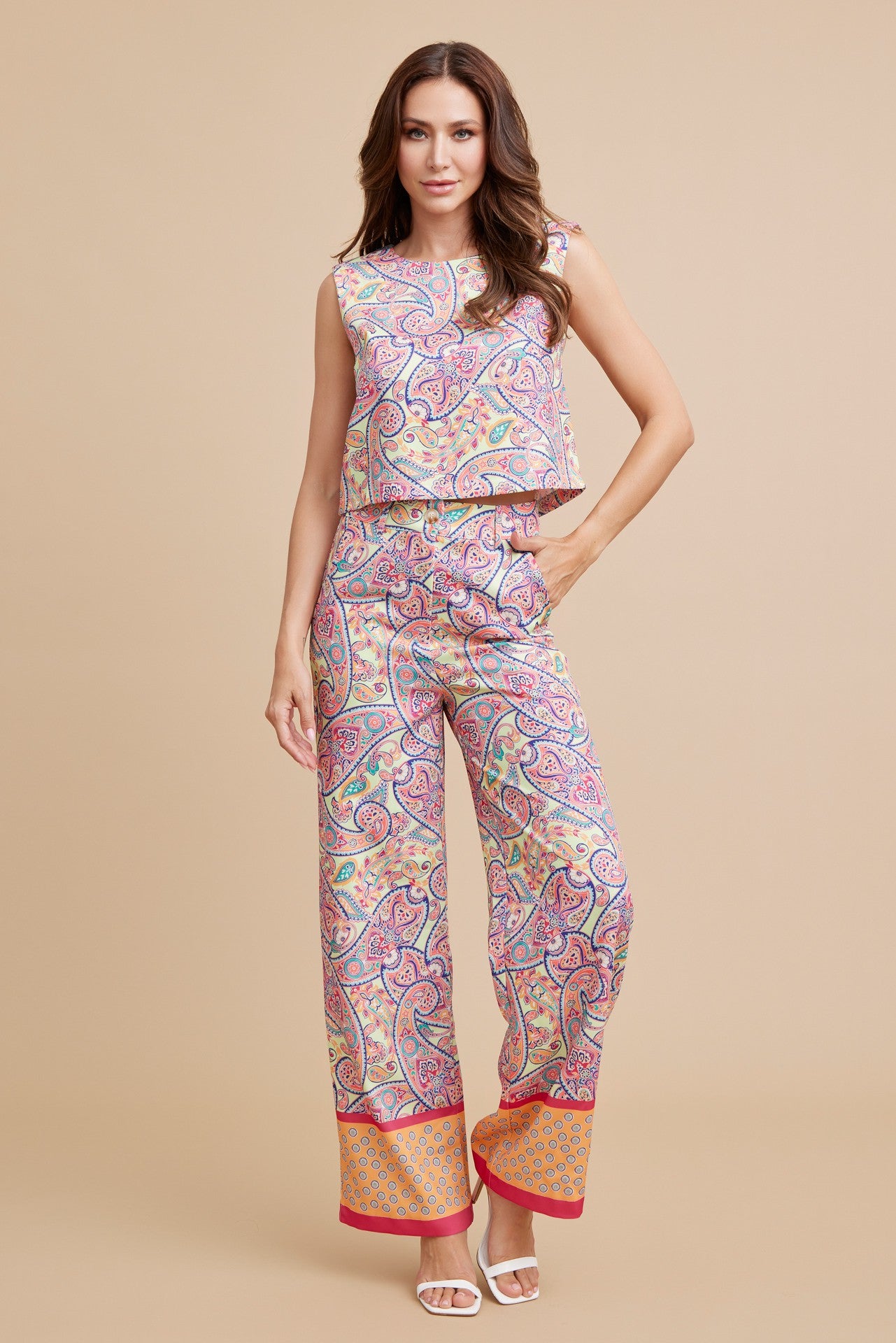 Paisley Satin Top Pant Set