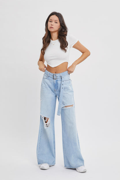 Nina High Rise Leg with Denim Belt