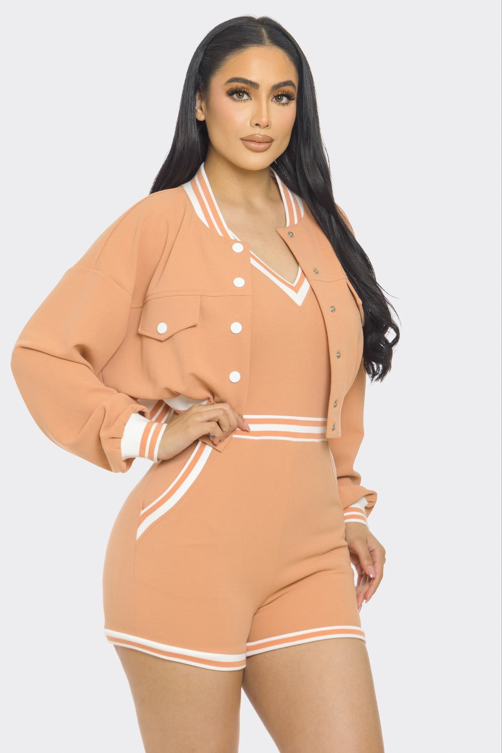 BASEBALL JACKET AND SLEEVELESS ROMPER SET