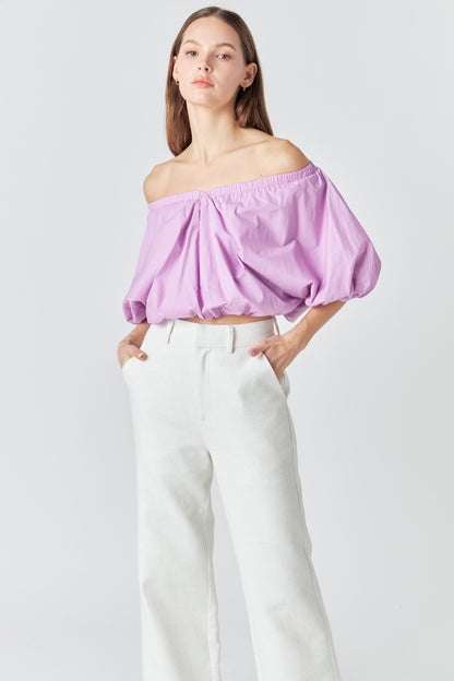 LILAC V-NECK PUFF CROP TOP