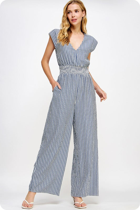 SOFIA V NECK STRIPES JUMPSUIT