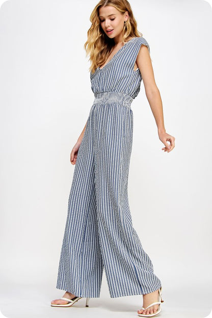 SOFIA V NECK STRIPES JUMPSUIT