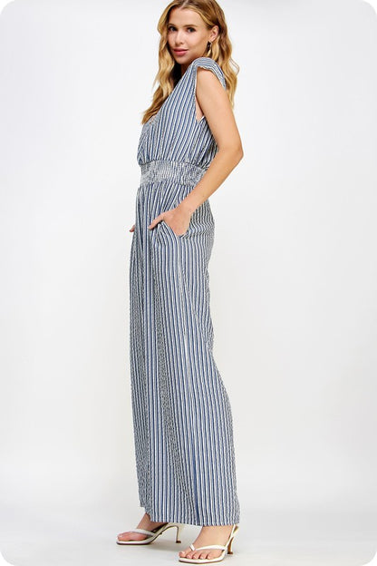 SOFIA V NECK STRIPES JUMPSUIT