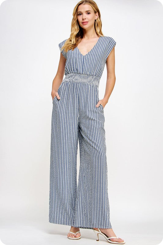 SOFIA V NECK STRIPES JUMPSUIT