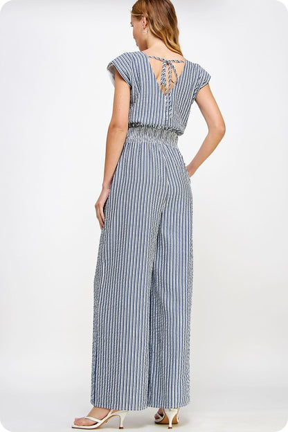 SOFIA V NECK STRIPES JUMPSUIT