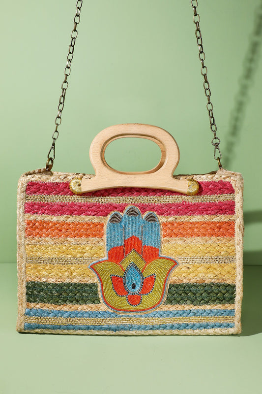 Beaded Straw Tote Bag