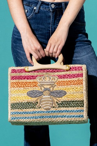 Beaded Straw Tote Bag