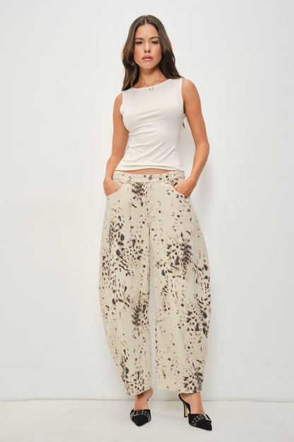 Aspen Snow Leopard Barrel Jeans
