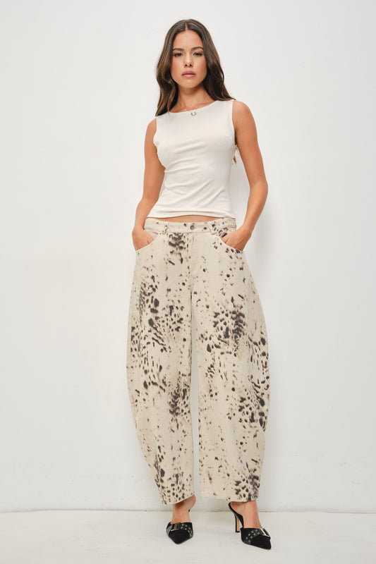 Aspen Snow Leopard Barrel Jeans
