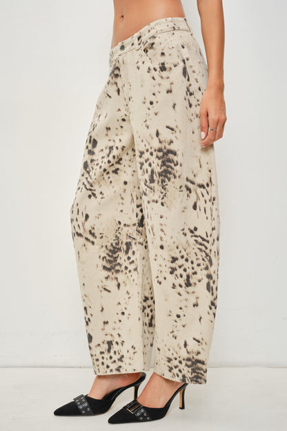 Aspen Snow Leopard Barrel Jeans