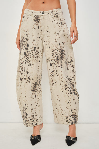 Aspen Snow Leopard Barrel Jeans