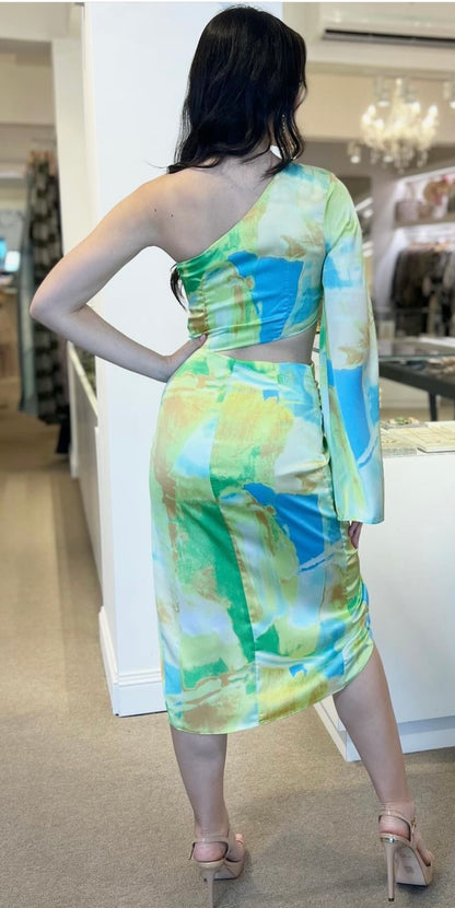 LIME TIE DYE CUT OUT MIDI DRESS