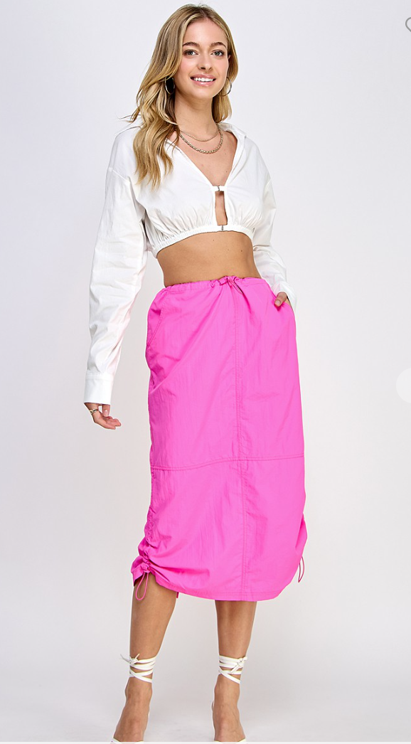 LOW RISE HOT PINK MIDI SKIRT