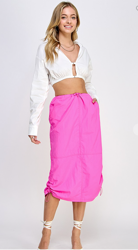 LOW RISE HOT PINK MIDI SKIRT