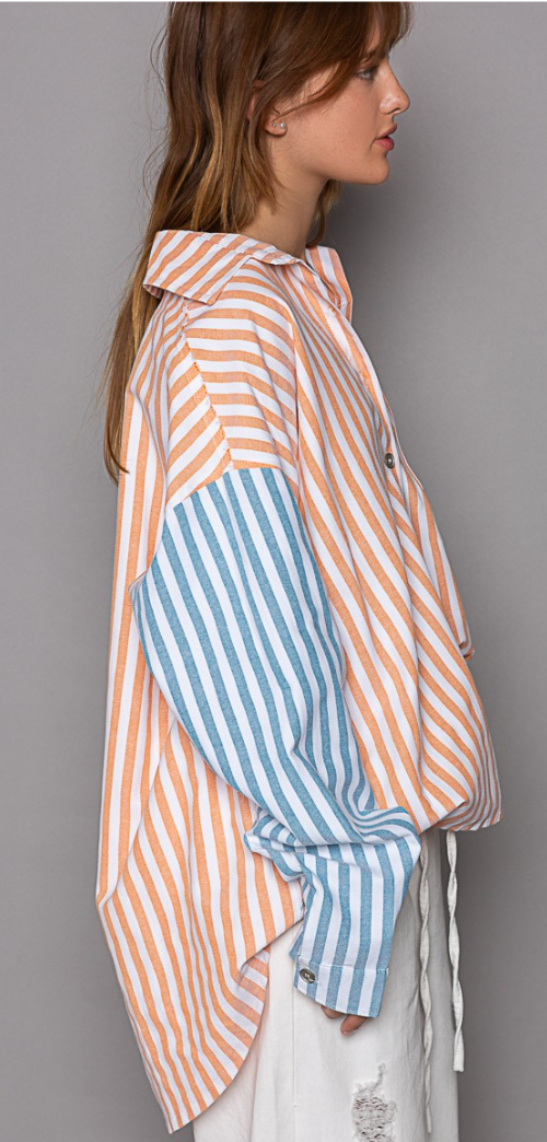 RELAXED STRIPES CUT SLV SHIRT