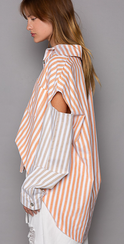 RELAXED STRIPES CUT SLV SHIRT