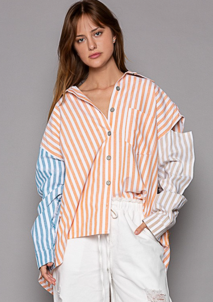 RELAXED STRIPES CUT SLV SHIRT