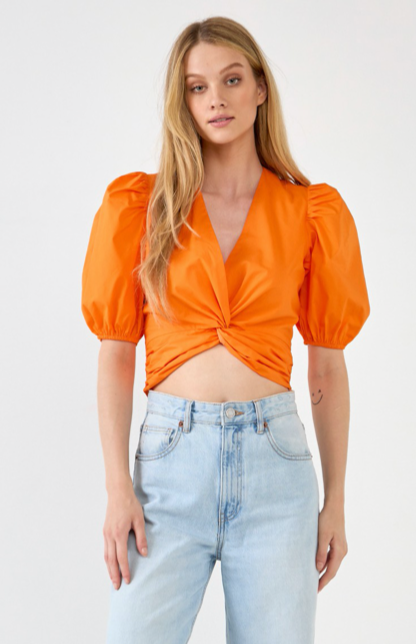 ANGELA PUFF SLEEVE TWIST CROP TOP