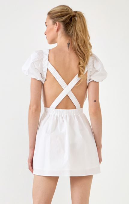 HAPPY POPLIN CROSS BACK MINI DRESS