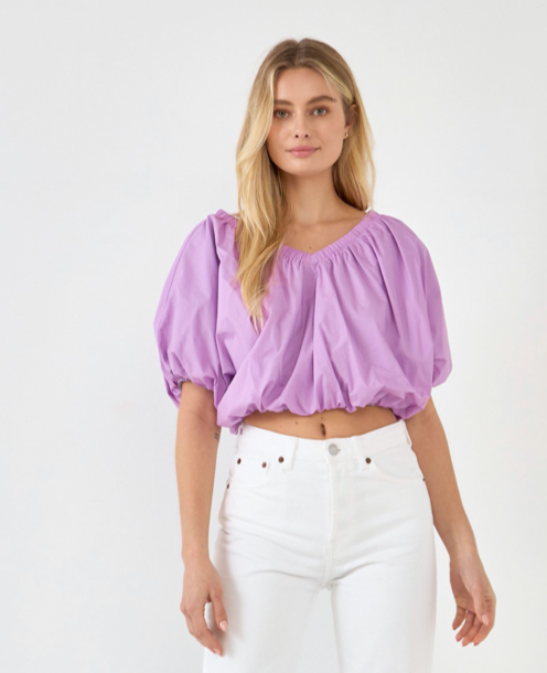 LILAC V-NECK PUFF CROP TOP