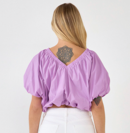 LILAC V-NECK PUFF CROP TOP