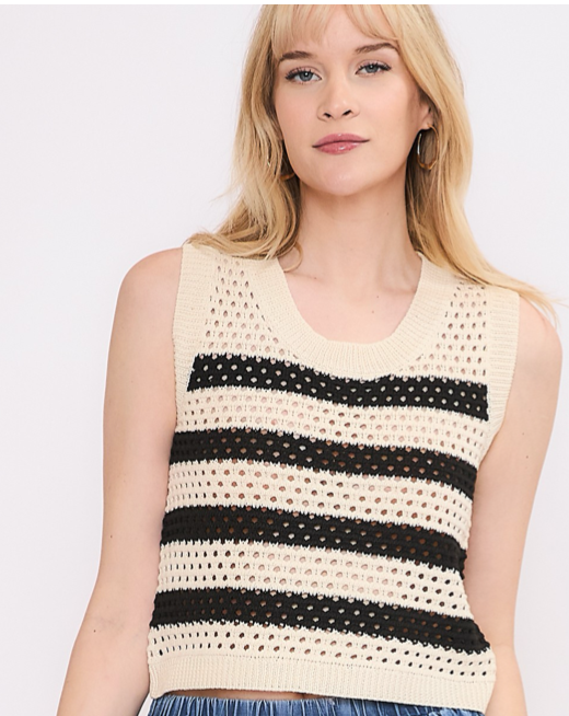 KNIT COLOR BLOCK SLEEVELESS SWEATER