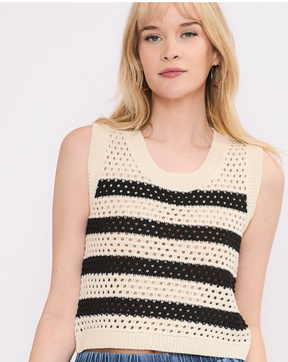 KNIT COLOR BLOCK SLEEVELESS SWEATER