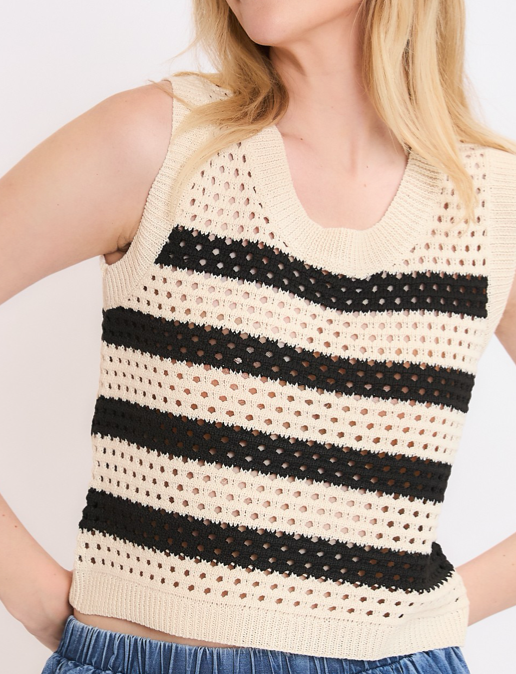 KNIT COLOR BLOCK SLEEVELESS SWEATER