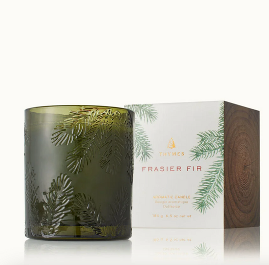 Frasier FIr Poured Candle, Molded Green Glass