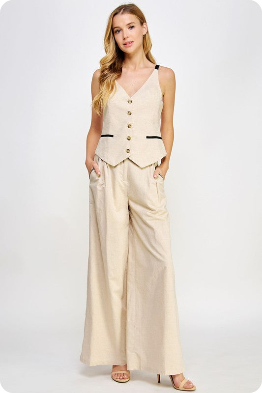 SUSY CONTRAST LINEN PANT VEST SET