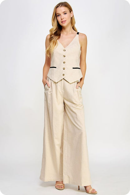 SUSY CONTRAST LINEN PANT VEST SET